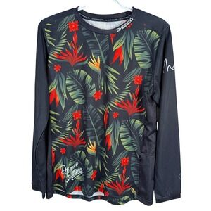 Dharco Mountain Bike‎ Cycling Jersey Mens S Black Tropical Floral Long Sleeve